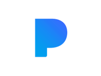 a blue letter p on a black background