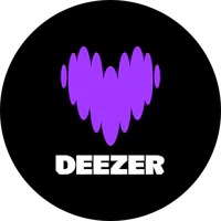 deezer logo with a purple heart on a black background