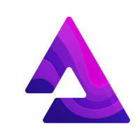a purple logo with a triangle in the middle